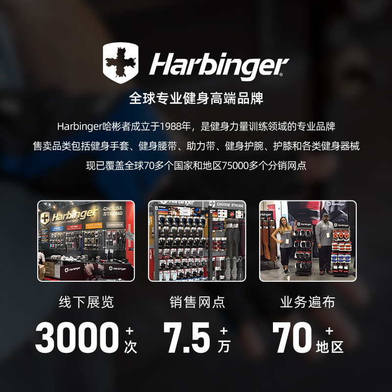 Harbinger哈彬者健身手套男女护腕一体半指骑行专业硬拉撸铁防滑耐磨防起茧 真皮加垫/升级护腕/黑蓝色/通用 XL（掌围21.6-24cm）