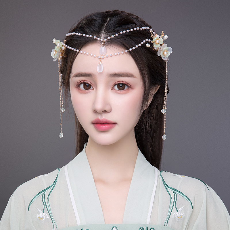 汉服头饰全套装超仙气质额饰眉心坠古风发饰古夹古装配饰品女 模特