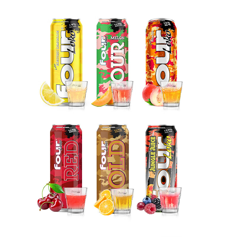 FOUR LOKO四洛克進口預(yù)調(diào)雞尾酒果味酒派對網(wǎng)紅微醺特調(diào)酒瓶裝 炫酷6罐組合