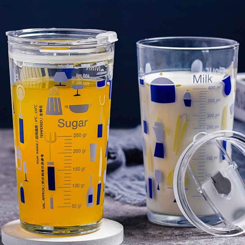 帕莎帕琦（Pasabahce）玻璃杯进口钢化耐热带盖吸管杯儿童牛奶饮料咖啡杯570毫升蓝色
