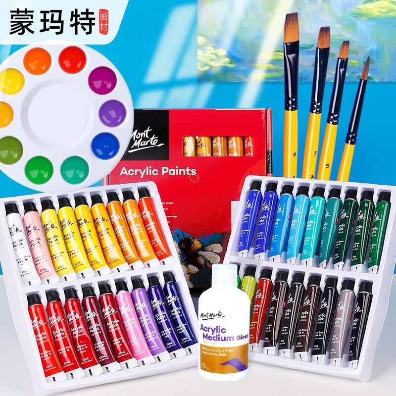 蒙玛特  丙烯颜料套装 初学者儿童画画学生石头画材料diy手工 36色