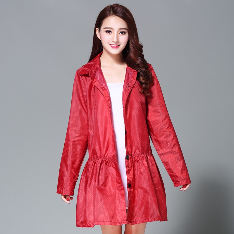 雨衣女款户外日本旅游雨披防水户外徒步上班中长款纽扣款尼龙布圆点点