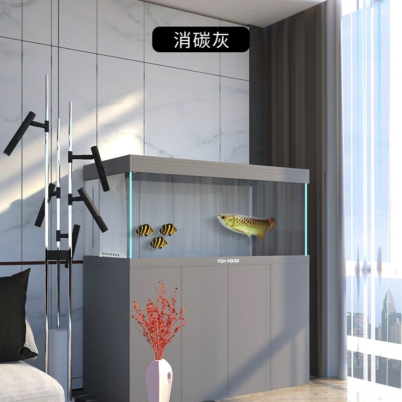 魚之家魚之家2023新款大超白生態(tài)底濾魚缸客廳家用玻璃免換水族箱帶底柜 消碳灰 120*60*160cm