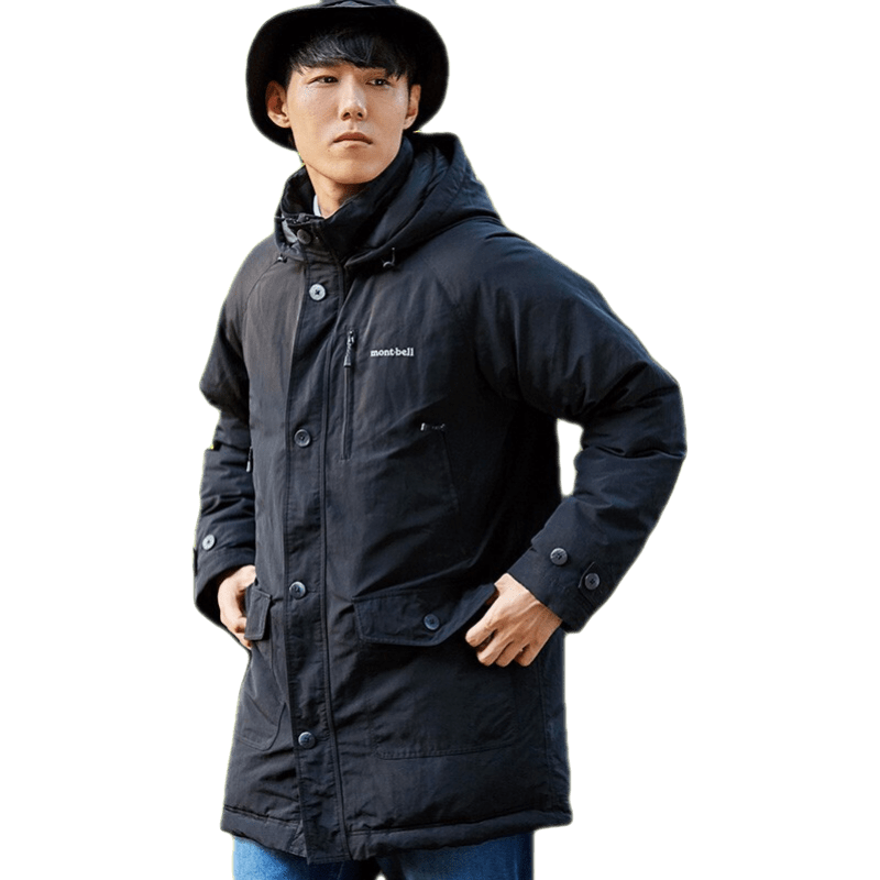 mont·bell秋冬户外保暖650蓬长款羽绒服男防泼水防静电鸭绒连帽大衣1101547 KH/卡其色 XL