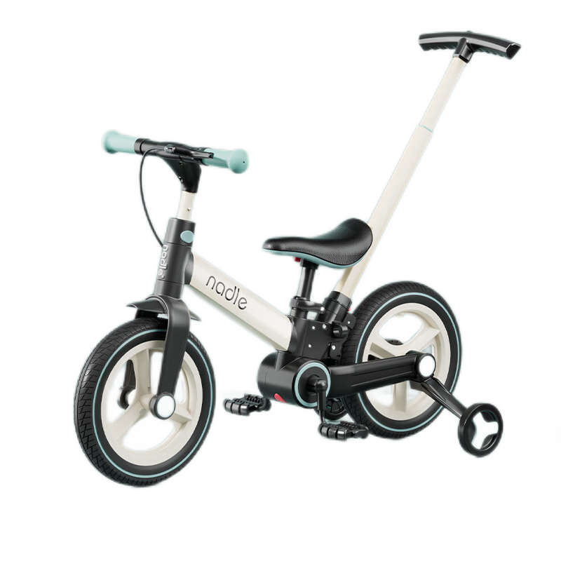 纳豆（nadle）儿童自行车折叠单车脚踏1-3-5岁男孩女初学者辅助轮二合一平衡车 炫酷黄+推杆 12寸