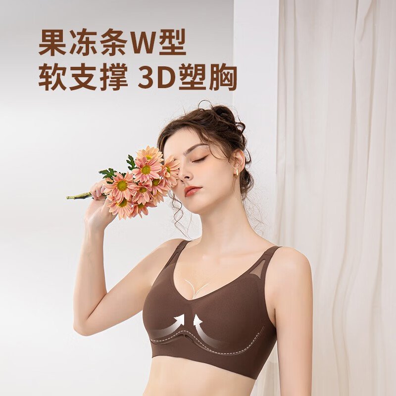 华婷露(Huatinglu)七夕礼盒装两种厚度超薄内衣女中薄款文胸无痕微聚拢睡眠胸罩兔耳 中薄款+香草肤 XL (适合36/80BC)