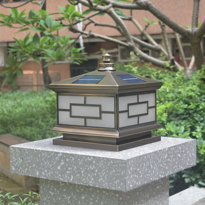 铜中字别墅大门柱庭院门垛户外防水回字复古 太阳能两用宽25*高31厘米