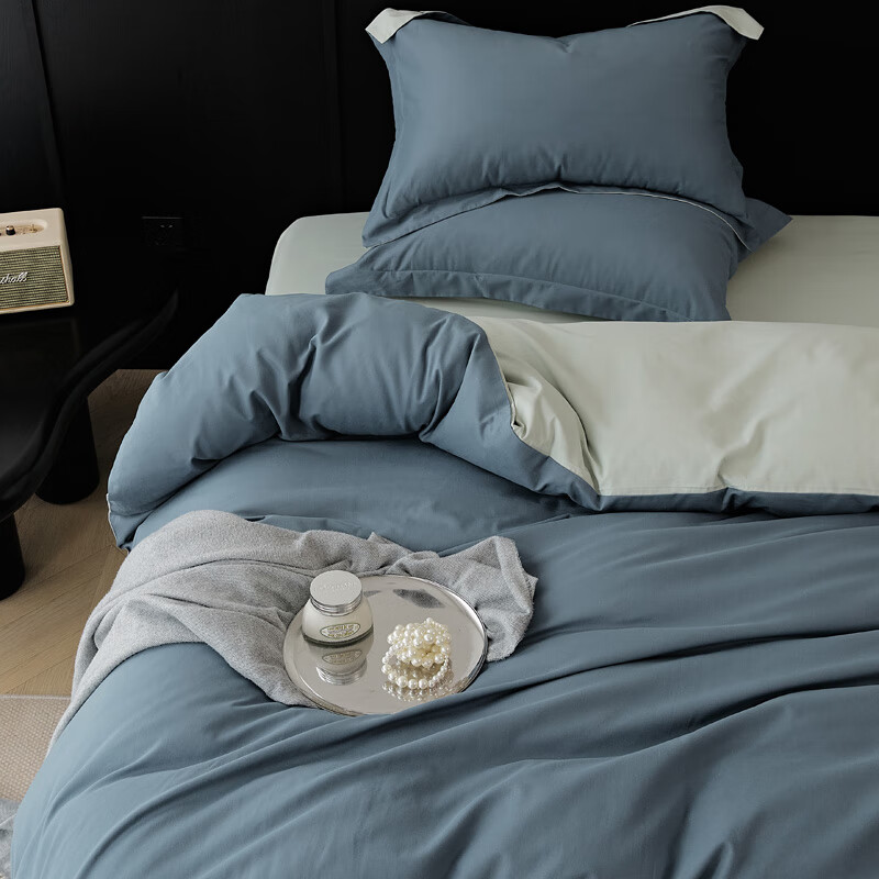 AIDLI 【新疆棉】60支贡缎316根全棉四件套 高支高密双人四件套 海岛蓝（磨毛款） 1.5/1.8m 床单款 （被套200*230cm）