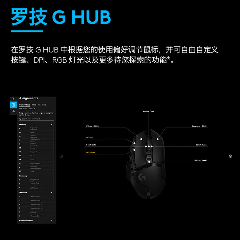 罗技(G)G502无线游戏鼠标电竞双模鼠标RGB灯光黑神话悟空自定义配重机械鼠标送男友WF13B G502无线+黑色充电底座