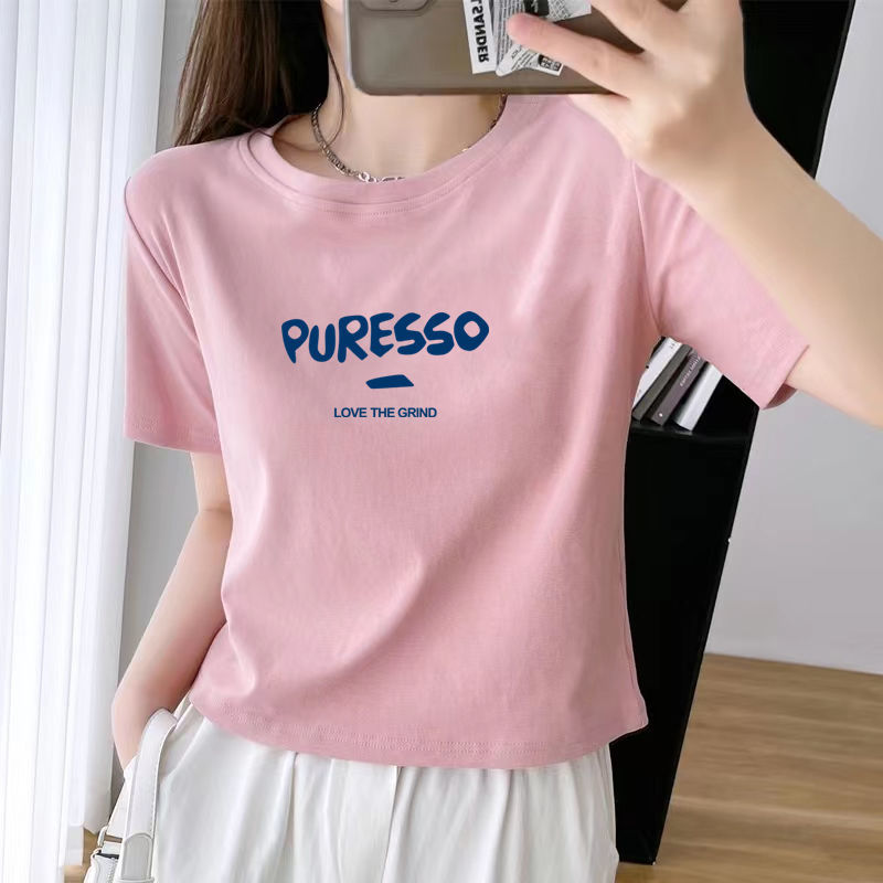帕曼尼100棉短袖t恤女2023新款宽松高腰休闲百搭小个子