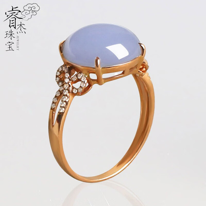 睿杰珠宝孤品翡翠a货蛋面戒指女款18k金镶嵌冰种紫罗兰女戒指环节日