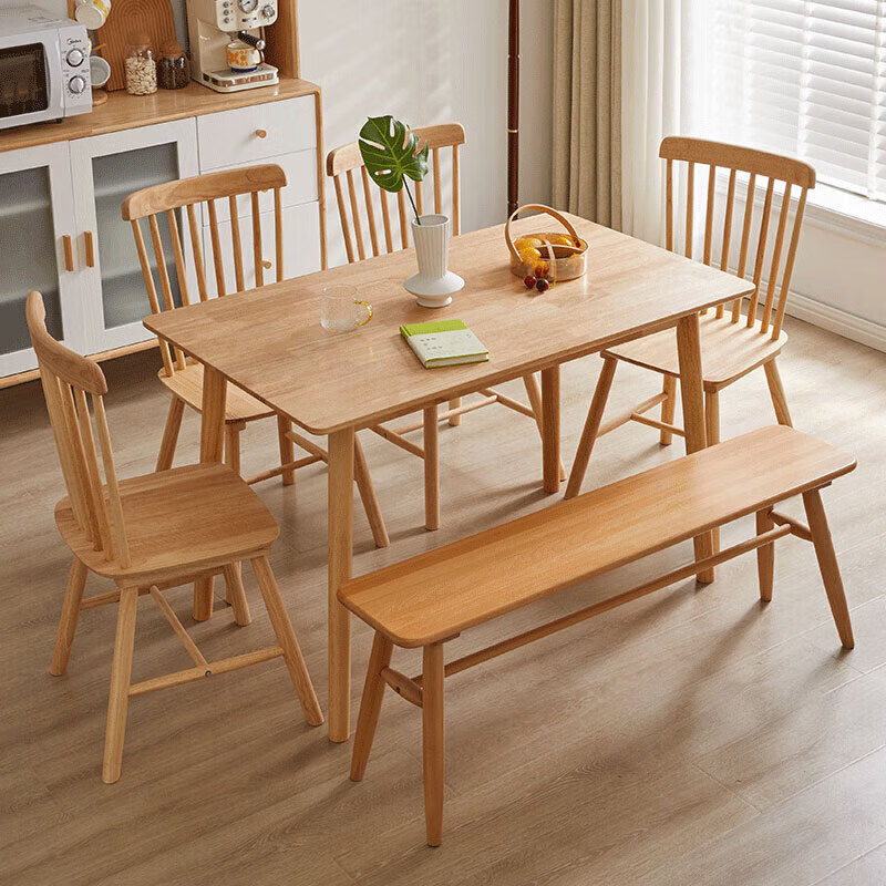 家逸实木餐桌简约餐桌椅凳组合家用吃饭桌子餐厅家具方形1.2米 4椅 凳