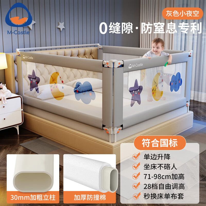 M-CASTLE德国床围栏婴儿童床上挡板宝宝床边防摔床护栏三面拼接加固防护栏 灰色小夜空1.8米/一片装怎么样,好用不?