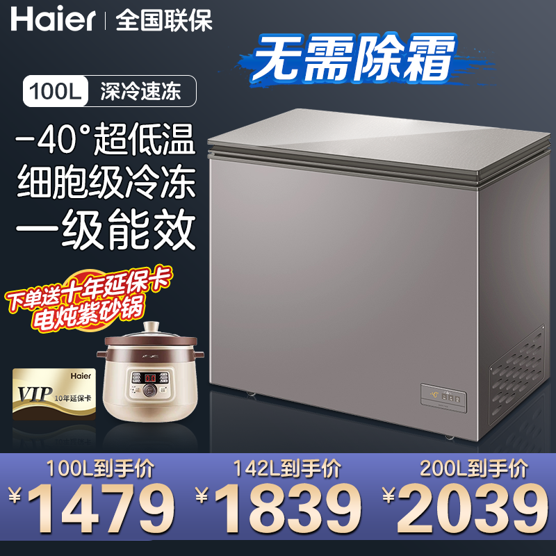 海尔冰柜家用 无需除霜 零下40度超低温 单温大冷柜 100升可冻140斤肉类