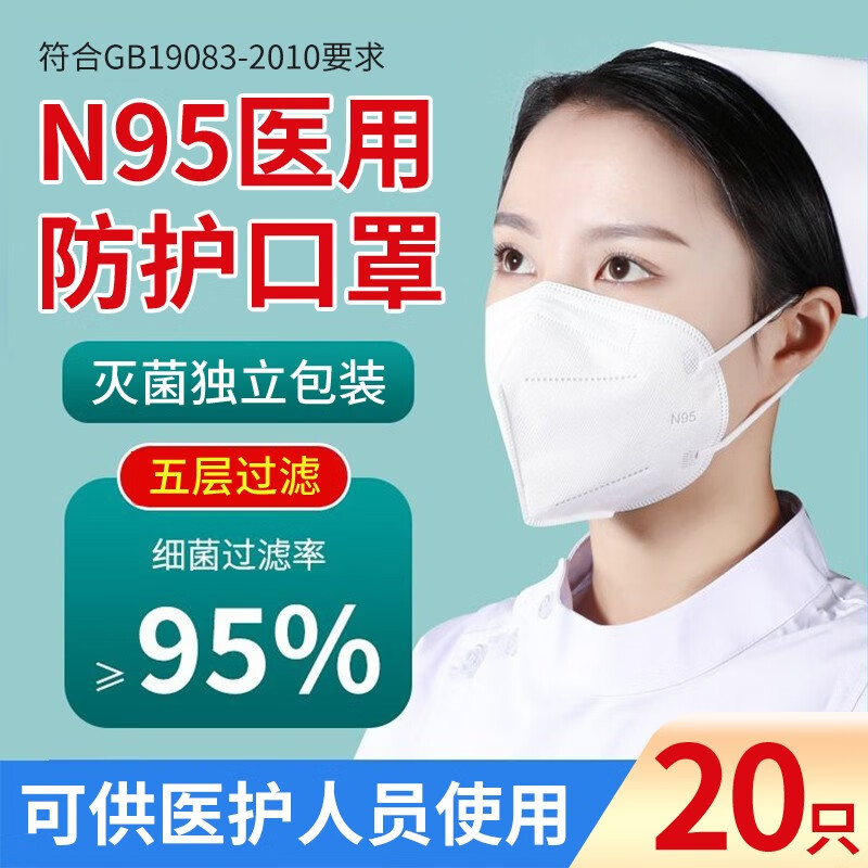 医用防护口罩n95级别国标gb19083-2010医用级你95灭菌型5层防尘病毒3d