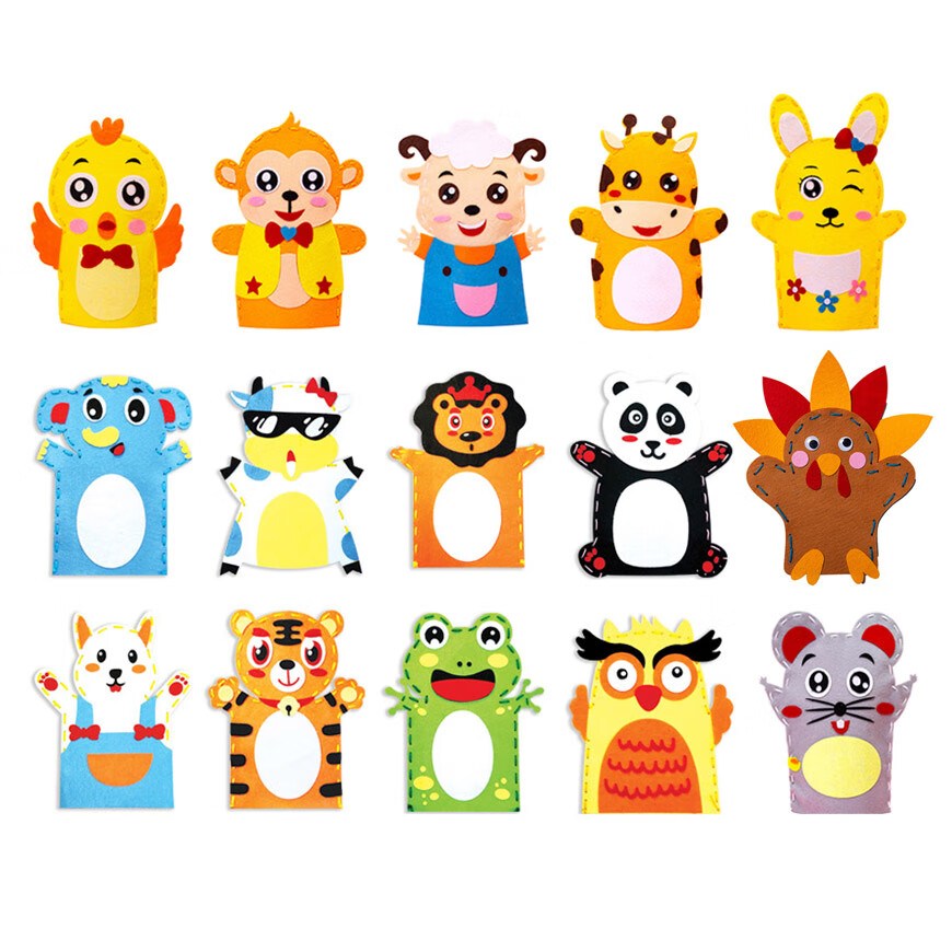 昂沐儿童手偶diy创意不织布粘贴无纺布幼儿园手工编织动物玩偶材料包