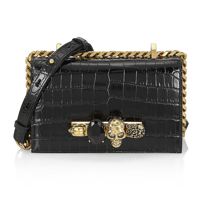 亚历山大麦昆(alexander mcqueen)麦昆女包 女士牛皮鳄鱼纹链条翻盖