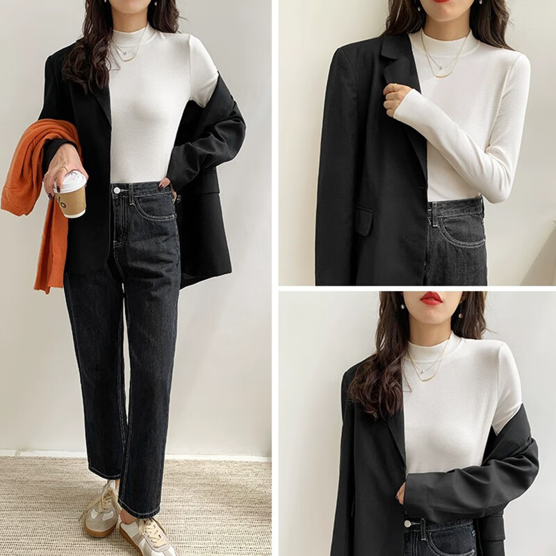 樱姿娜2025新款无痕打底衣女内穿半高领内衣长袖修身弹力T恤春秋衣上衣 【单件装】芥末黄 XXXL（150-170斤内可穿）