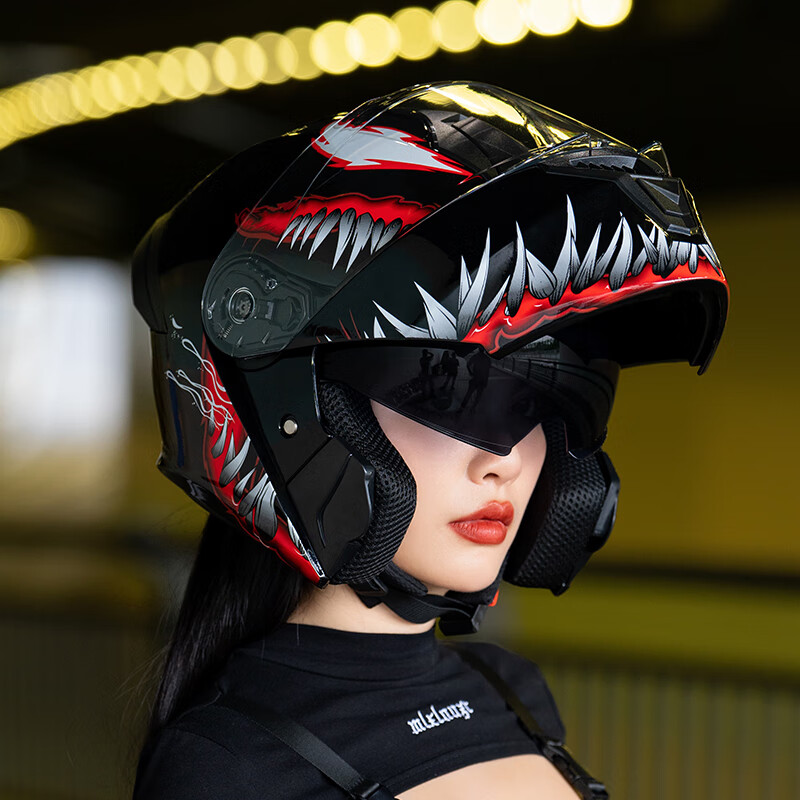 劲悦途3C认证摩托车头盔男 冬季保暖电动车揭面盔 女四季通用安全帽 909毒刺哑黑