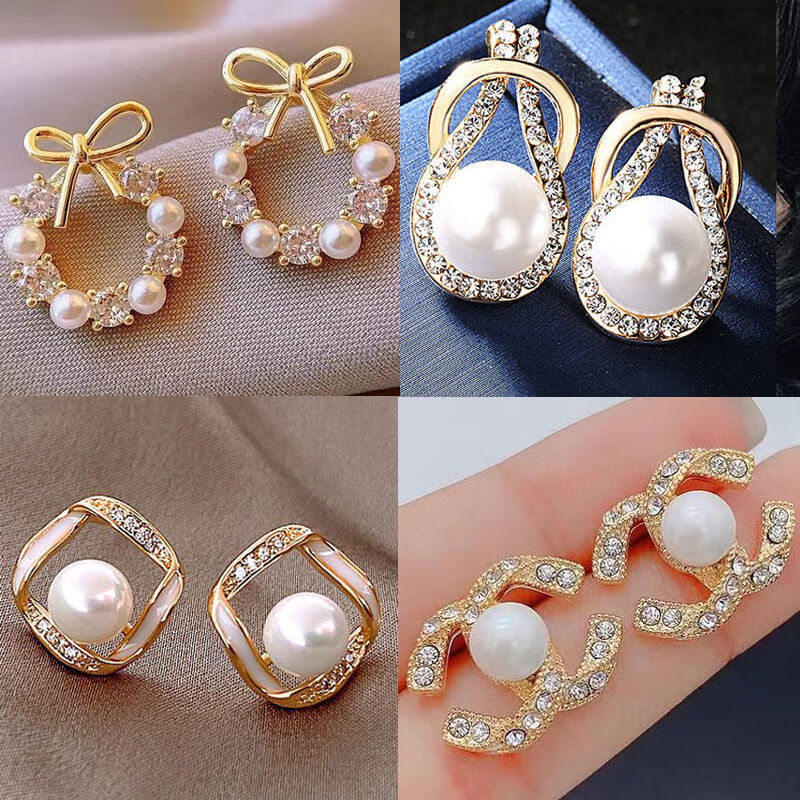 诗栀网红蝴蝶珍珠耳环气质感2023年新款潮气质尚气质小耳钉 4对装款式