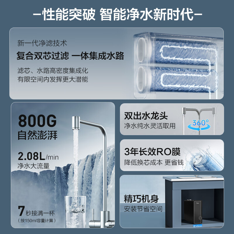 复旦申花管线机壁挂式接净水器uv抑菌管路 智能触控定量出水全通量匹配饮水机 GM3白釉金+RO800ML-JK800+大白瓶