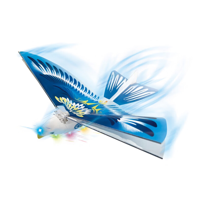 小鸟鲁班飞鸟飞行器扑翼鸟充电皮筋动 电动鲁班飞鸟-蓝色(usb充电版)