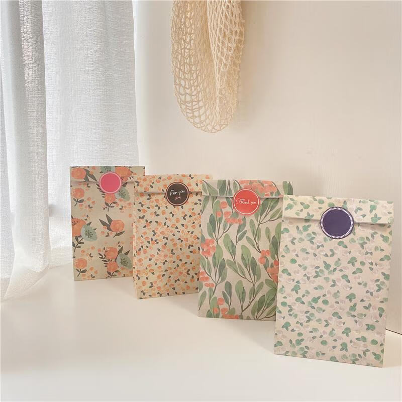 日系碎花折口袋纸袋 浪漫包装礼物袋 物品零食礼 碎花 个含封口贴