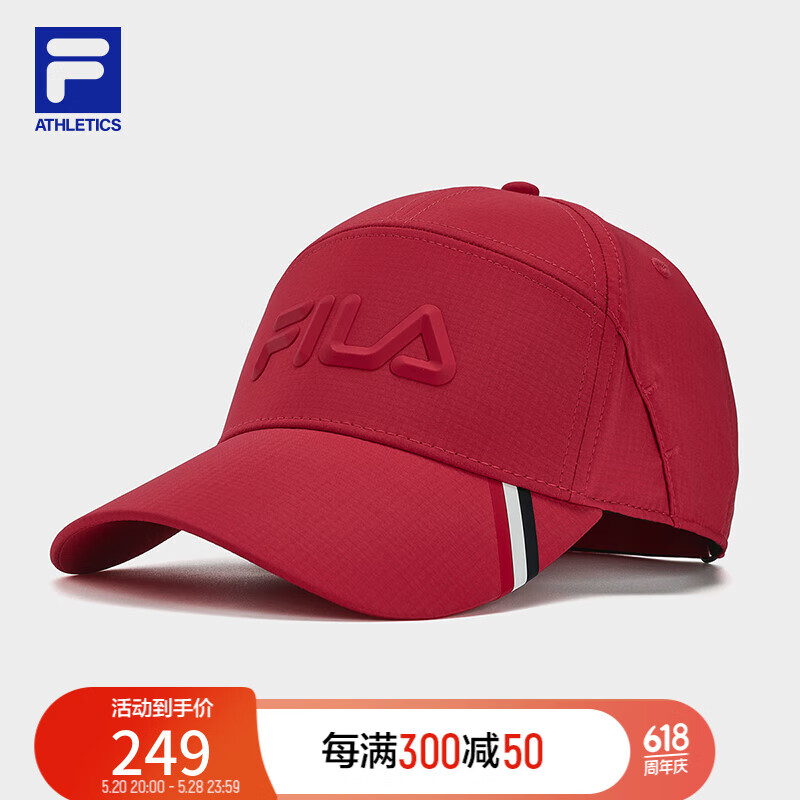 FILA 斐乐官方男款棒球帽2024春季新款高尔夫运动帽遮阳帽鸭舌帽 荧光火焰红-RD XS