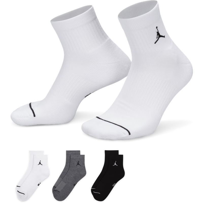 耐克（NIKE）Jordan官方耐克乔丹速干运动短袜3双夏季透气针织支撑舒适DX9655 911白/黑/碳素灰/黑/黑/白 XL