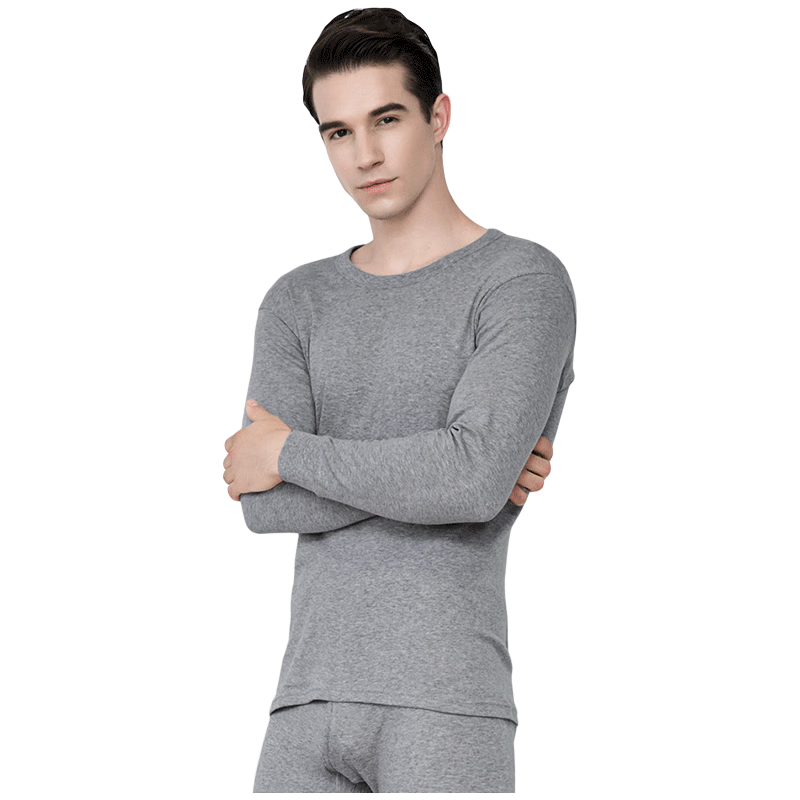 雅鹿男士秋衣秋裤男100%纯棉秋季圆领保暖内衣男套装修身打底棉毛衫裤 【麻灰】上衣+裤子 3XL 【建议150-180斤】