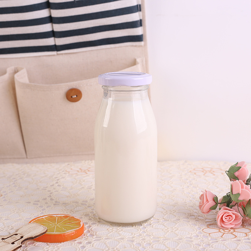 鲜奶吧装酸奶的玻璃瓶 牛奶 豆浆瓶 铁盖牛奶瓶250-500ml 12只200ml(送瓶刷+盖子+贴纸)