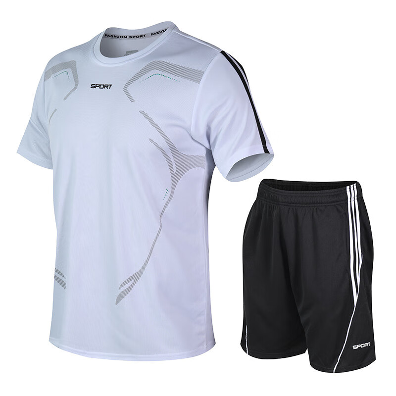 运动套装男夏季篮球运动服新款运动装短袖健身短裤跑步速干运动衣 629白色 M