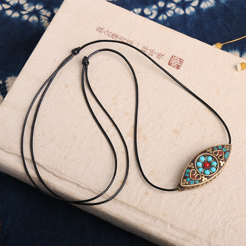 侨沁民族风尼泊尔复古佛眼吊坠长款项链女唐卡棉麻百搭配饰品颈毛衣链