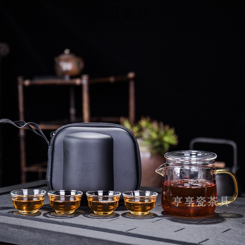 简易茶具便携式 随行茶具玻璃旅行茶具套装便携式随身包一壶四杯功夫