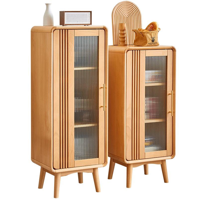 香木语 实木餐边柜简约客厅餐厅藏酒边柜展示置物角柜玄关柜 原木色高柜