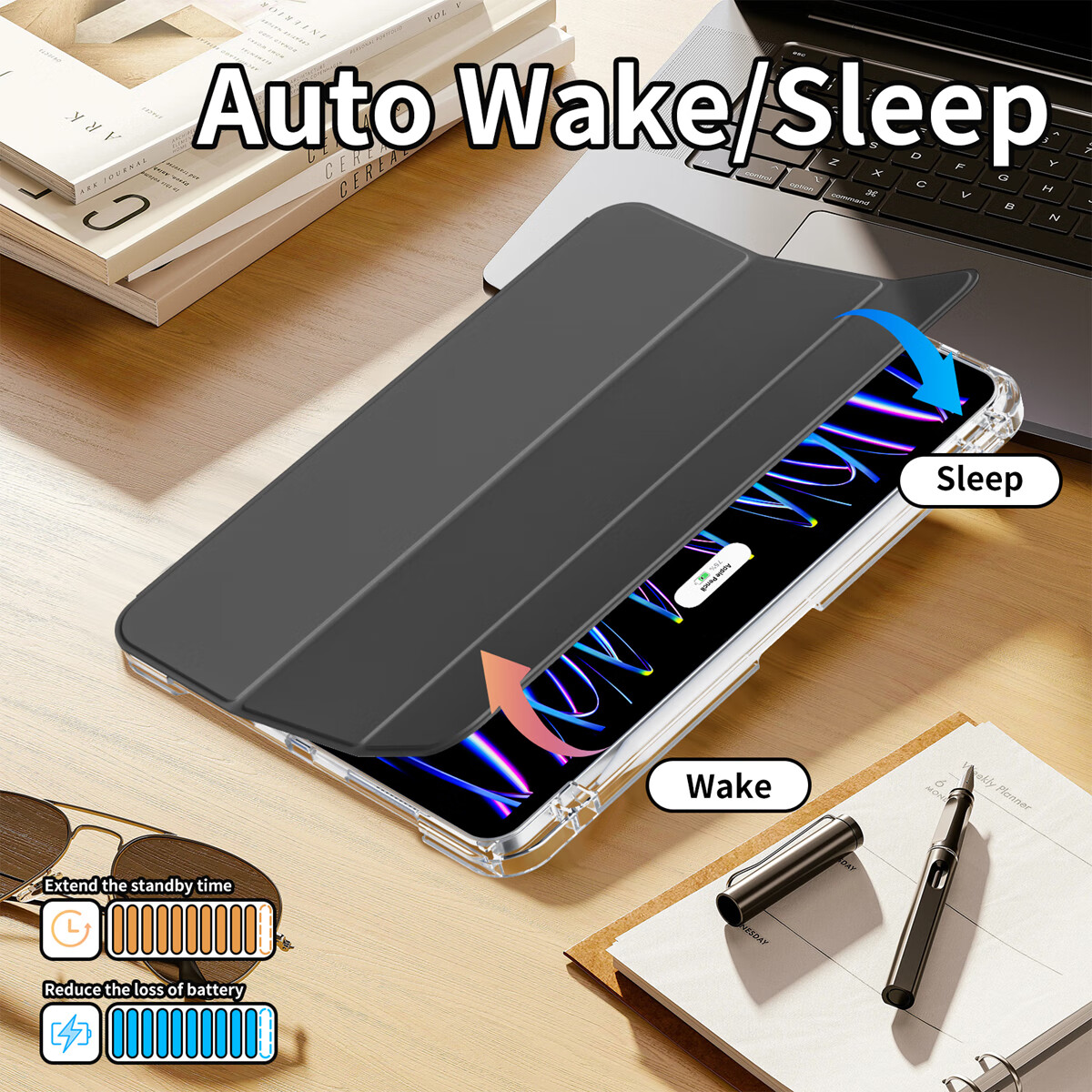 米兜兜 滑轨可拆前盖适用iPad mini7 (A17 Pro)平板电脑保护套mini6支架智能休眠A2993/A2995/A2996 Mini6/7(A17 Pro)-8.3英寸-黑色