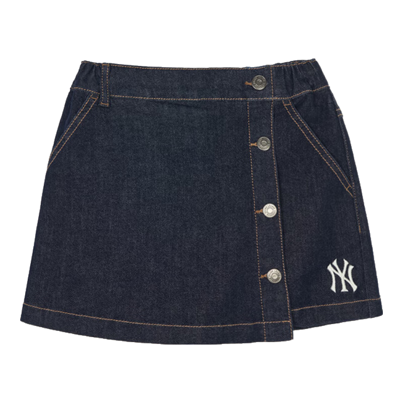 MLB兒童官方女童刺繡LOGO時(shí)尚俏皮牛仔短裙褲裙春季款 藏青色 160 cm