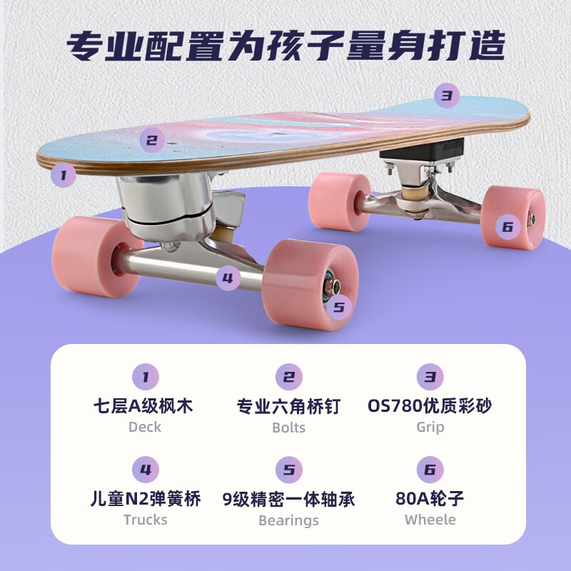 牛匠 N2陆地冲浪板青少年儿童滑板初学者免蹬地陆冲板专业刷街路冲板 N2-30寸矿工太空人