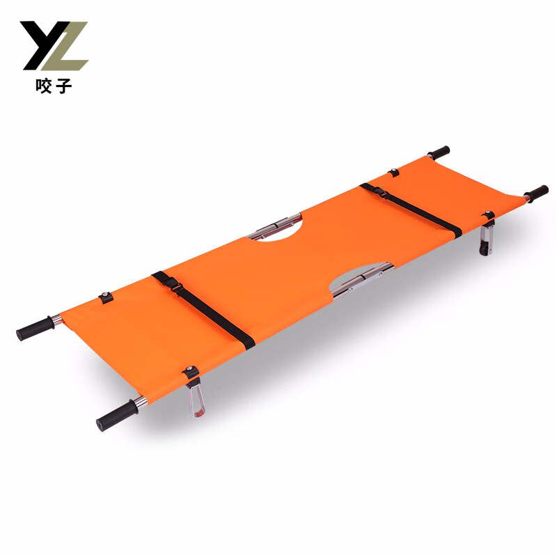 咬子多功能可折叠急救救生消防担架 加厚二折不锈钢担架橘色