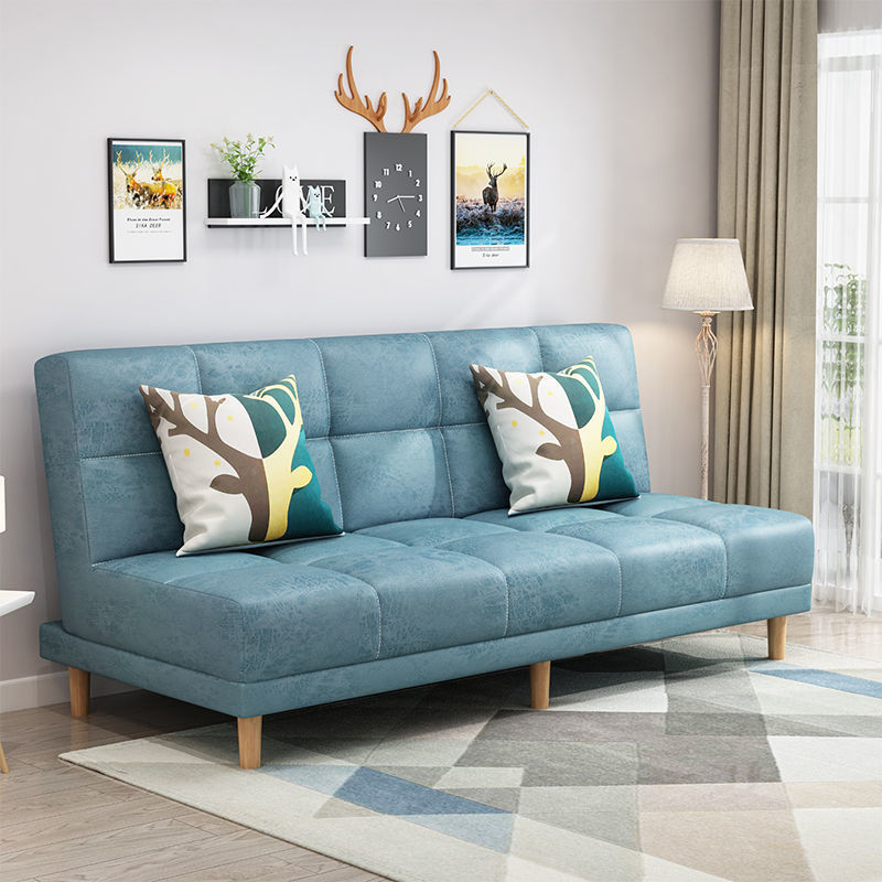 小型沙发客厅小户型现代简约懒人折叠沙发床两用布艺多功能卧室 蓝(免洗科技布) 1.5米双人位(无抱枕)