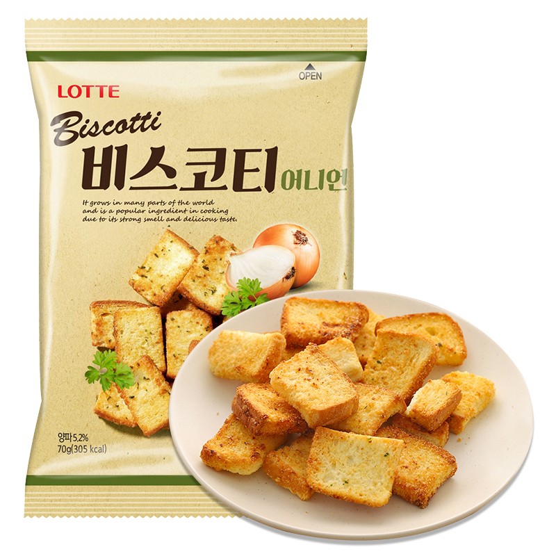 韩国进口零食乐天LOTTE面包干脆烤面包片办公室点心糕点休闲食品70g 葱香味70g