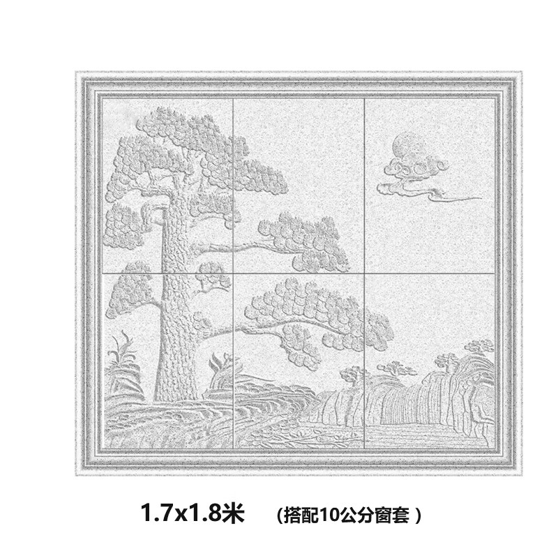 多瑙夢(mèng)影壁墻迎客松浮雕壁畫磚別墅院子外墻磚雕花瓷磚無(wú)限拼花窗花防凍 1.7x1.8米含邊框 3.06-11.61