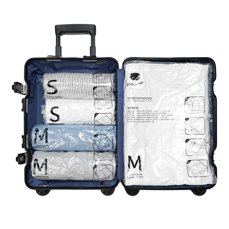 pack all手卷壓縮袋 旅行衣物收納袋整理包6絲手卷真空收納壓縮袋 6只裝