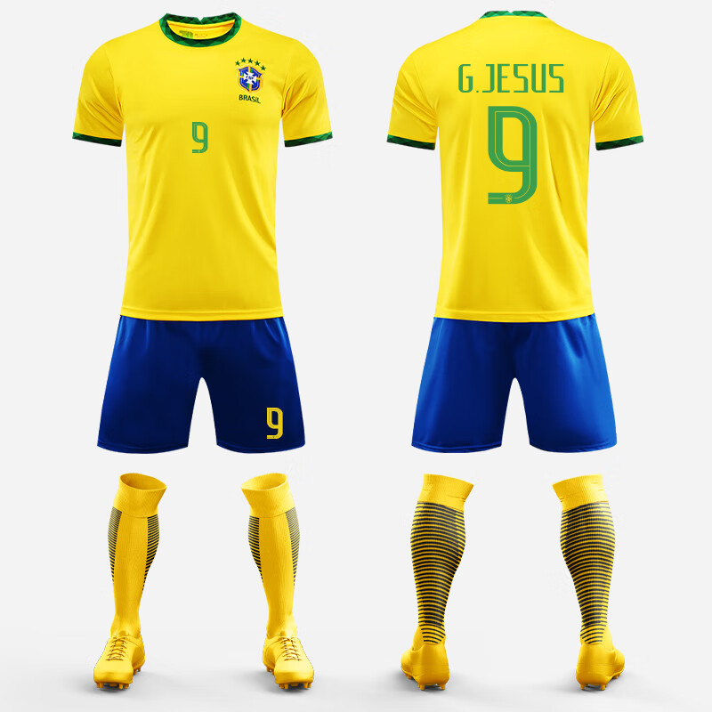 图扑巴西世界杯球衣主客场内马尔10号训练队服儿童足球服男女套装定制