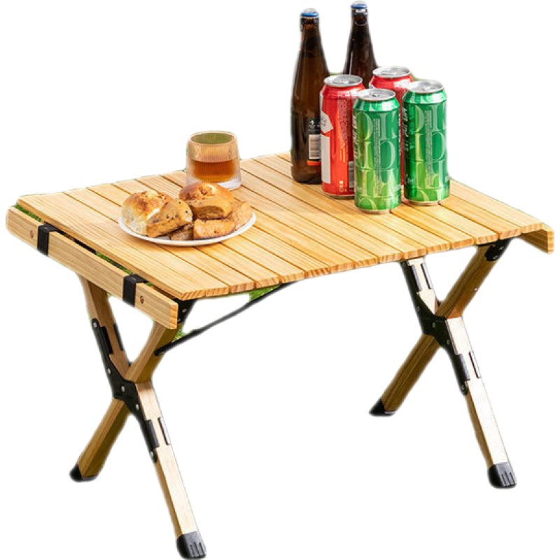 诺森博兰 蛋卷桌户外折叠桌子便携式可折叠座椅野餐桌露营聚会装备实木自驾游野外车载桌120cm原木色 【松木】原木色60长(折叠收纳)