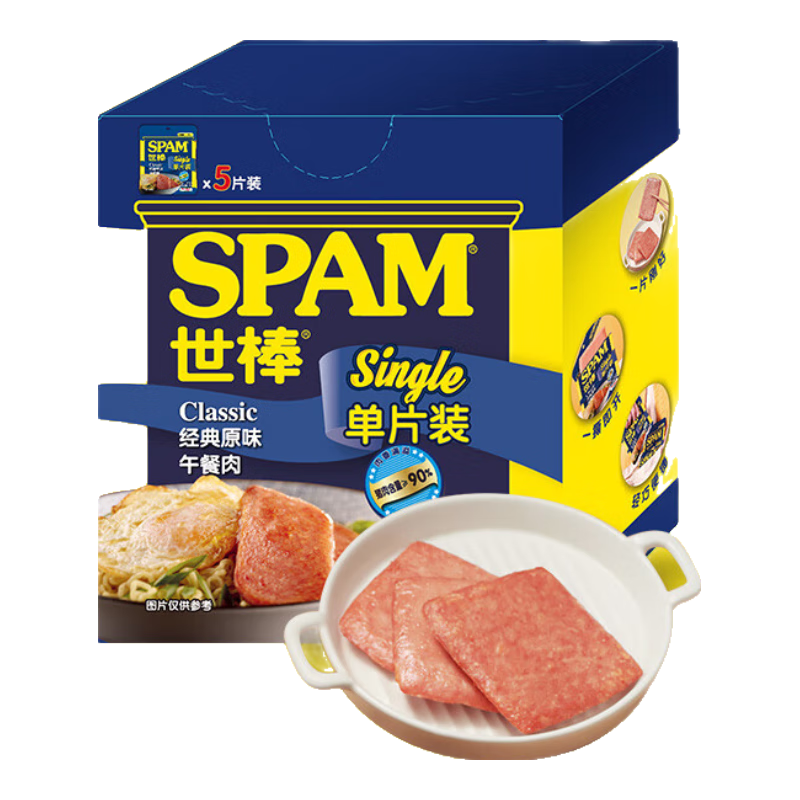 世棒（SPAM）午餐肉经典原味独立包装片装 60g*5泡面早餐火锅开袋即食露营