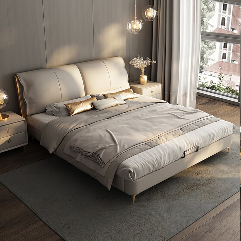 茗雅泰轻奢真床皮床现代简约双人网红床主卧高端大象耳朵设计师床 单