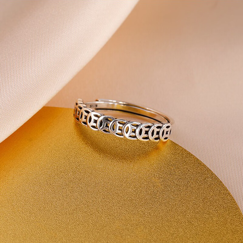 苏十六925银复古铜钱戒指女小众食指戒转运招财指环生日礼物送女友闺蜜 铜钱戒指【活口可调节】