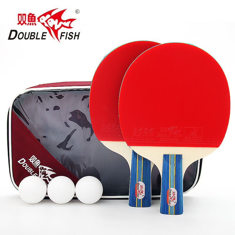双鱼 乒乓球拍 直 双拍 娱乐型三球两拍套装226A 初学者乒乓球拍