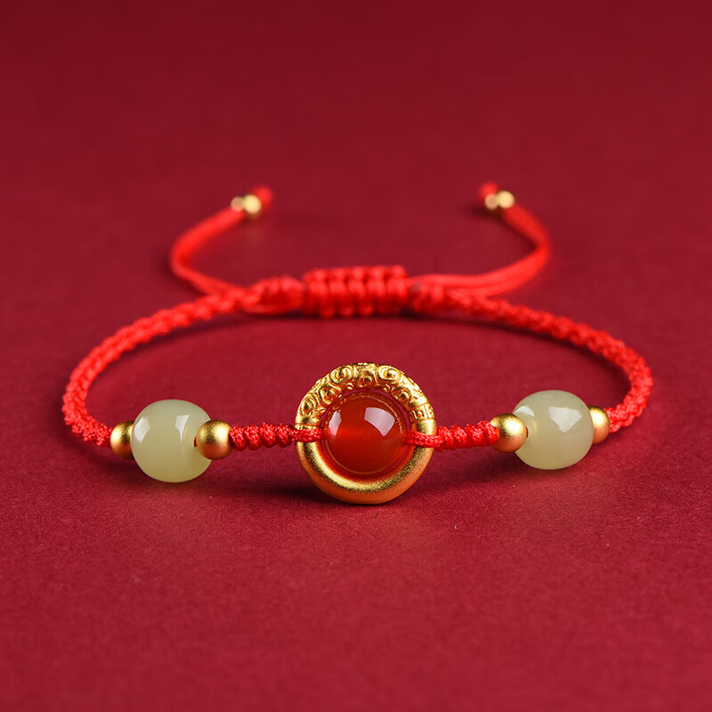 tkid老凤凰999足金黄金平安扣祥云吊坠如意金箍圈项链送女友七夕礼物